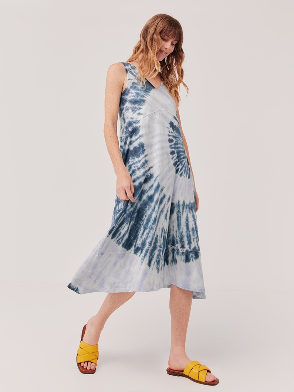 ‼️EUC: Pact Organic Women's Far Out Blue Tie-Dye Midi Dress - L